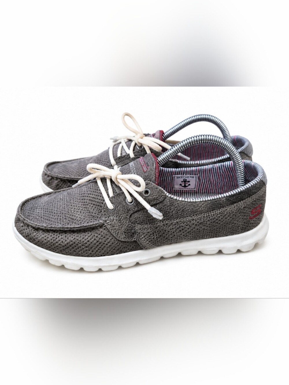 Skechers On The GO Tide 13806 Women’s Gray Mesh Lace-Up Boat Shoes Comfort